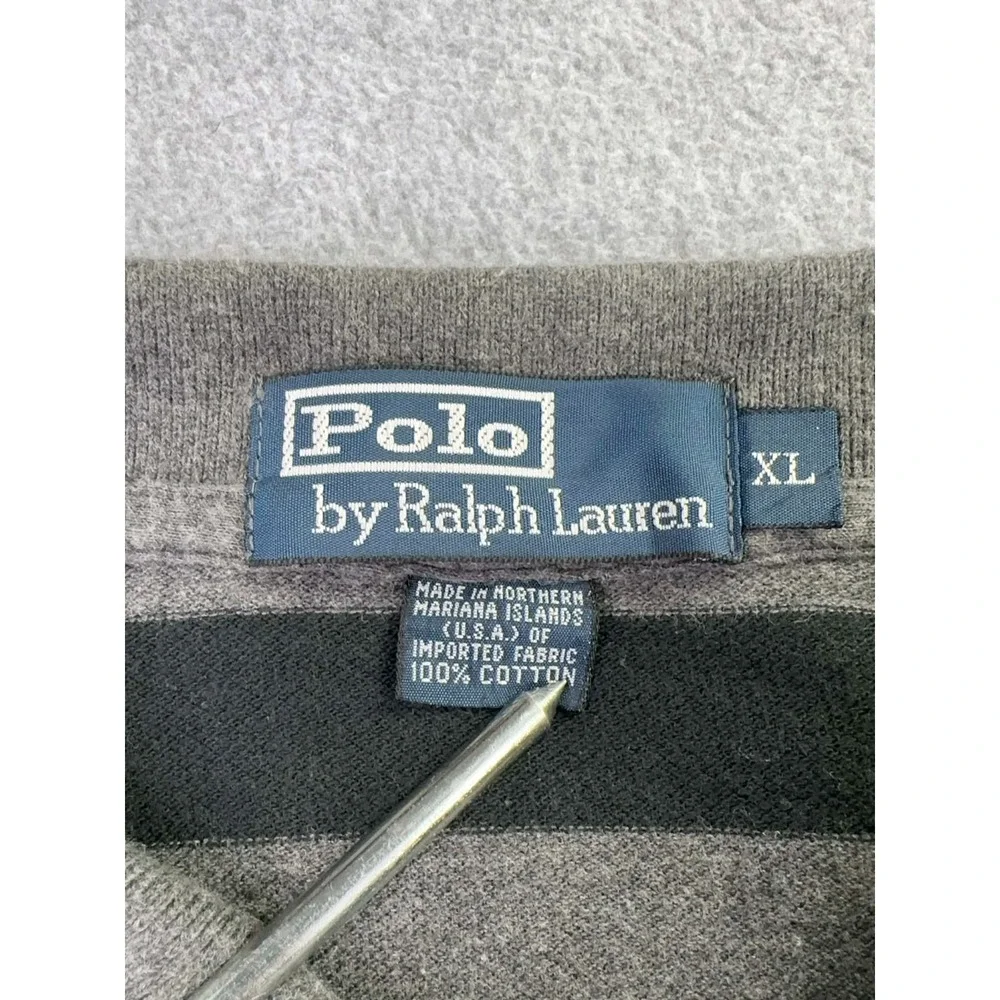 Polo Ralph Lauren Striped Polo Shirt Men's Size XL Long Sleeve Black Gray Stripe - Picture 4 of 8